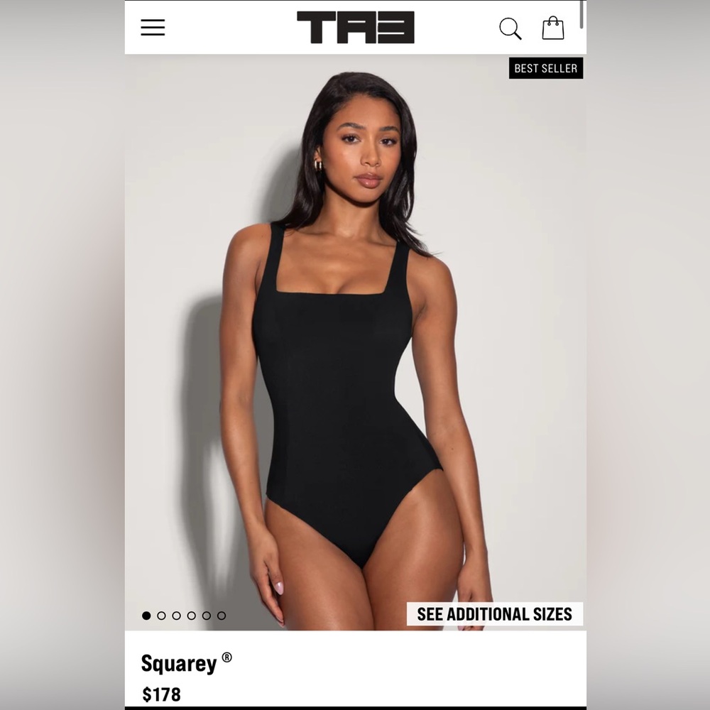 💗 TA3 Squarey One Piece Swimsuit UPF 50+ Black Large Reg/long